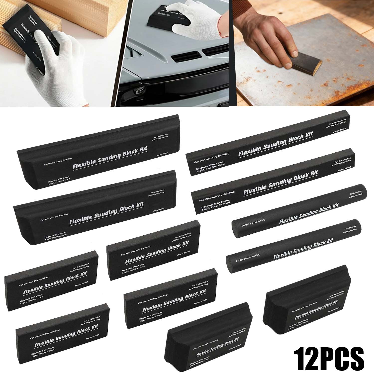 12X Flexible EVA Foam Sanding Block Kit Wet Dry for Automotive Body Wood Repair