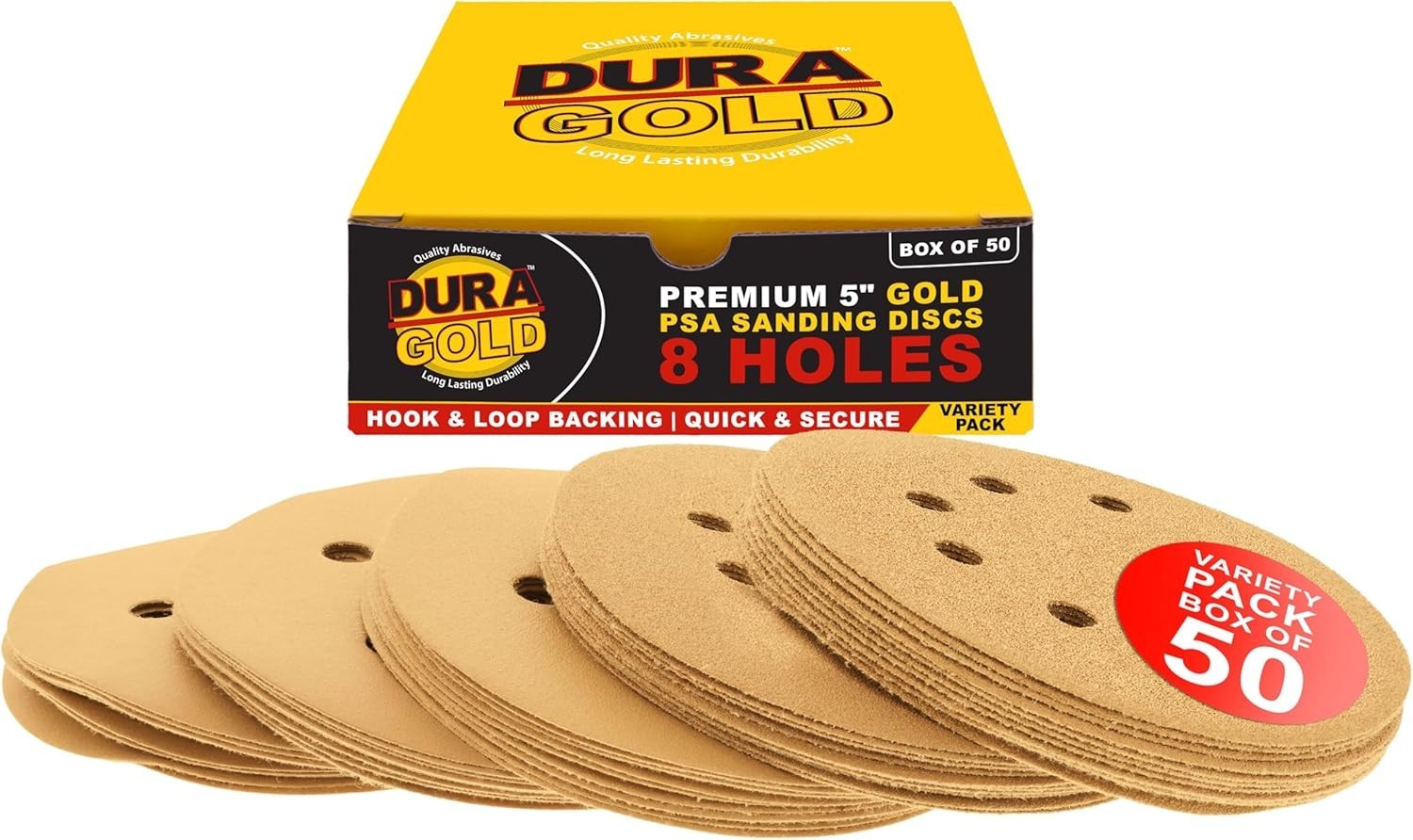 5″ Gold Sanding Discs – 50 Count Variety Pack for Dustless Finishing