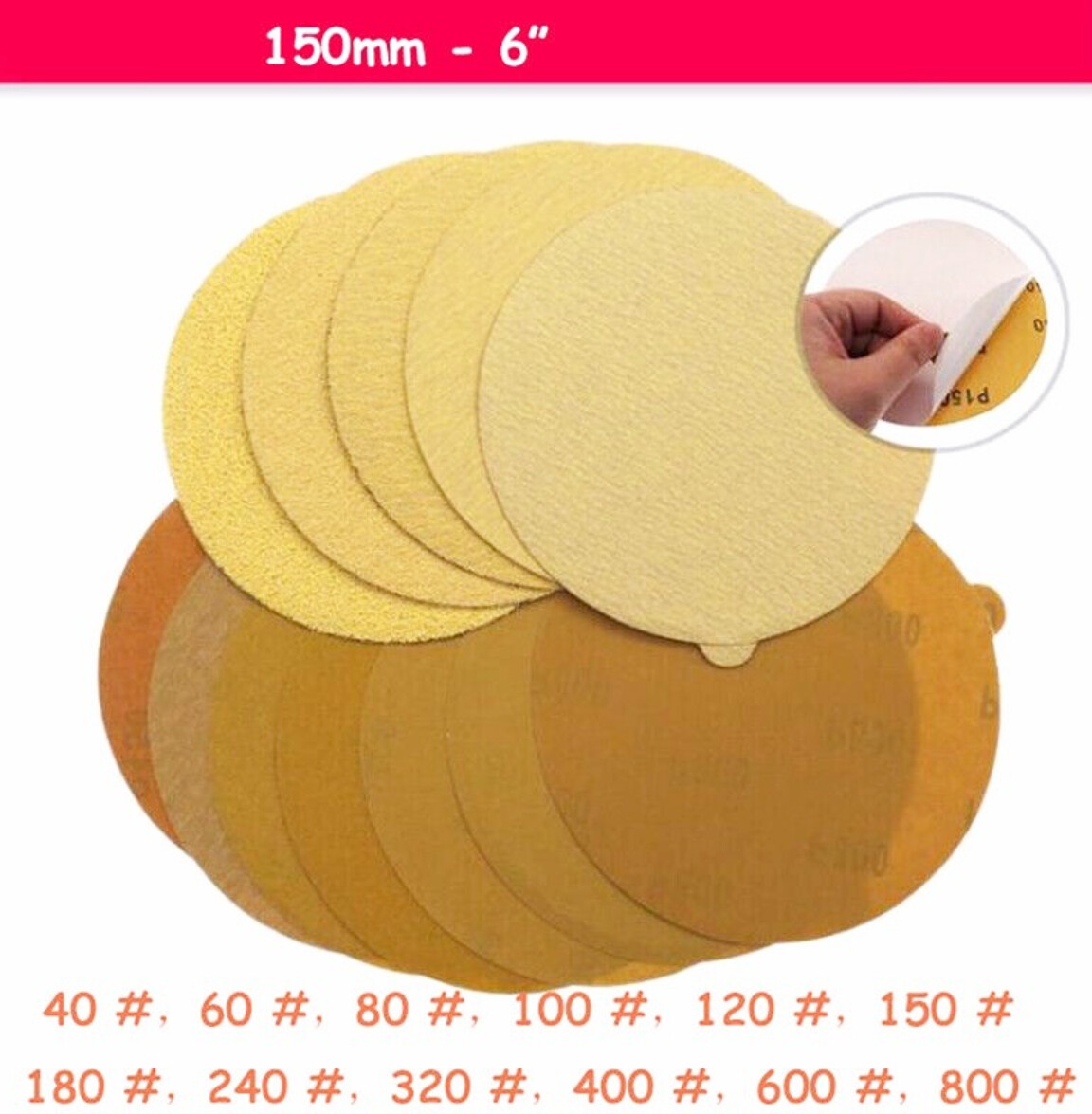 150mm Sanding Disc 6 inch Grinding Backing Pad Sandpaper P40-P800 Grit