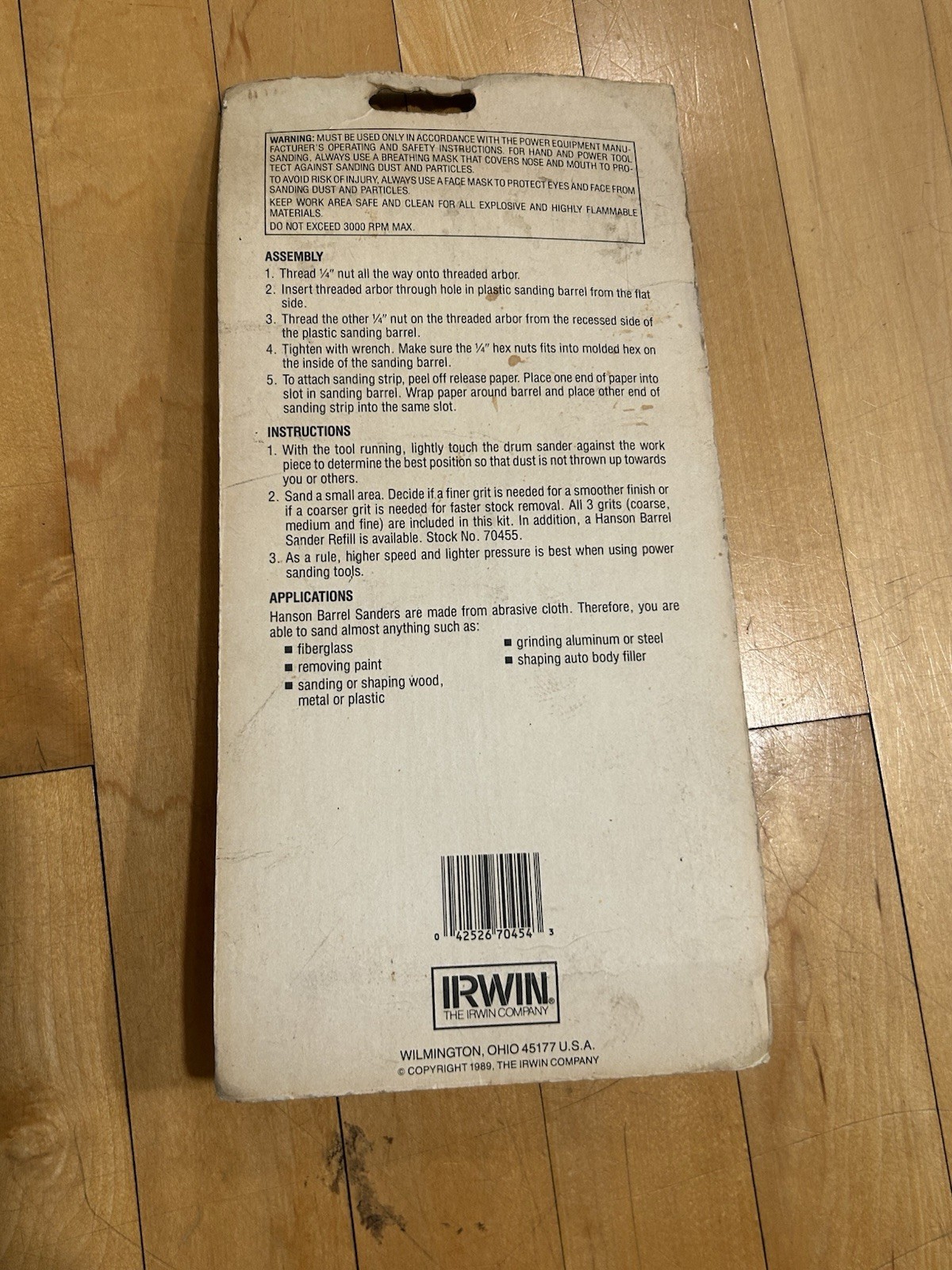 Hanson Irwin Barrel Sander Kit 1″ 2″ & 3″ dia. Corse Med. & Fine Grits NOS