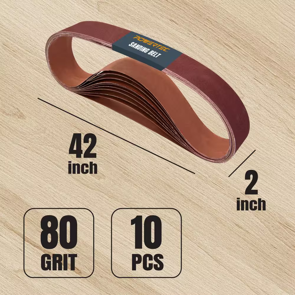 2 In. X 42 In. 80-Grit Aluminum Oxide Sanding Belt for Belt and Disc Sander (10-