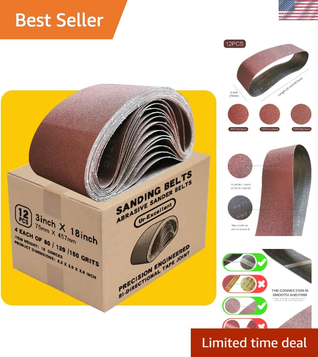 High-Quality Aluminum Sanding Belts – 12 Pack of 3×18 Inch for DIY Projects