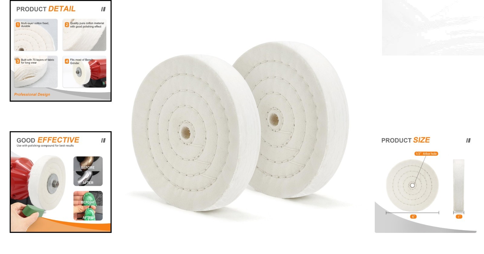 Easy Install 6 Inch Buffing Polishing Wheel Set – 2 PCS for Bench Grinders