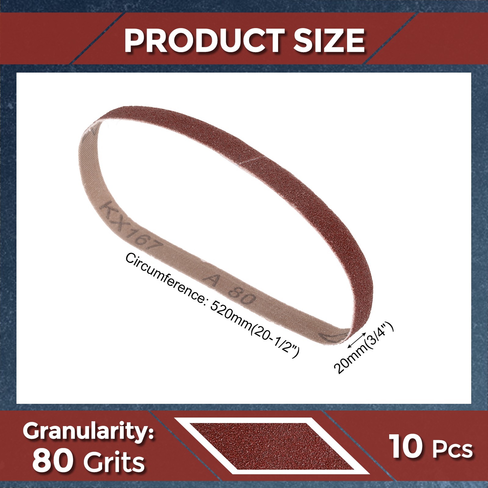 10Pack Sanding Belt, 3/4 x 20 1/2 Inch 80 Grit Belt Sander Paper, Flat