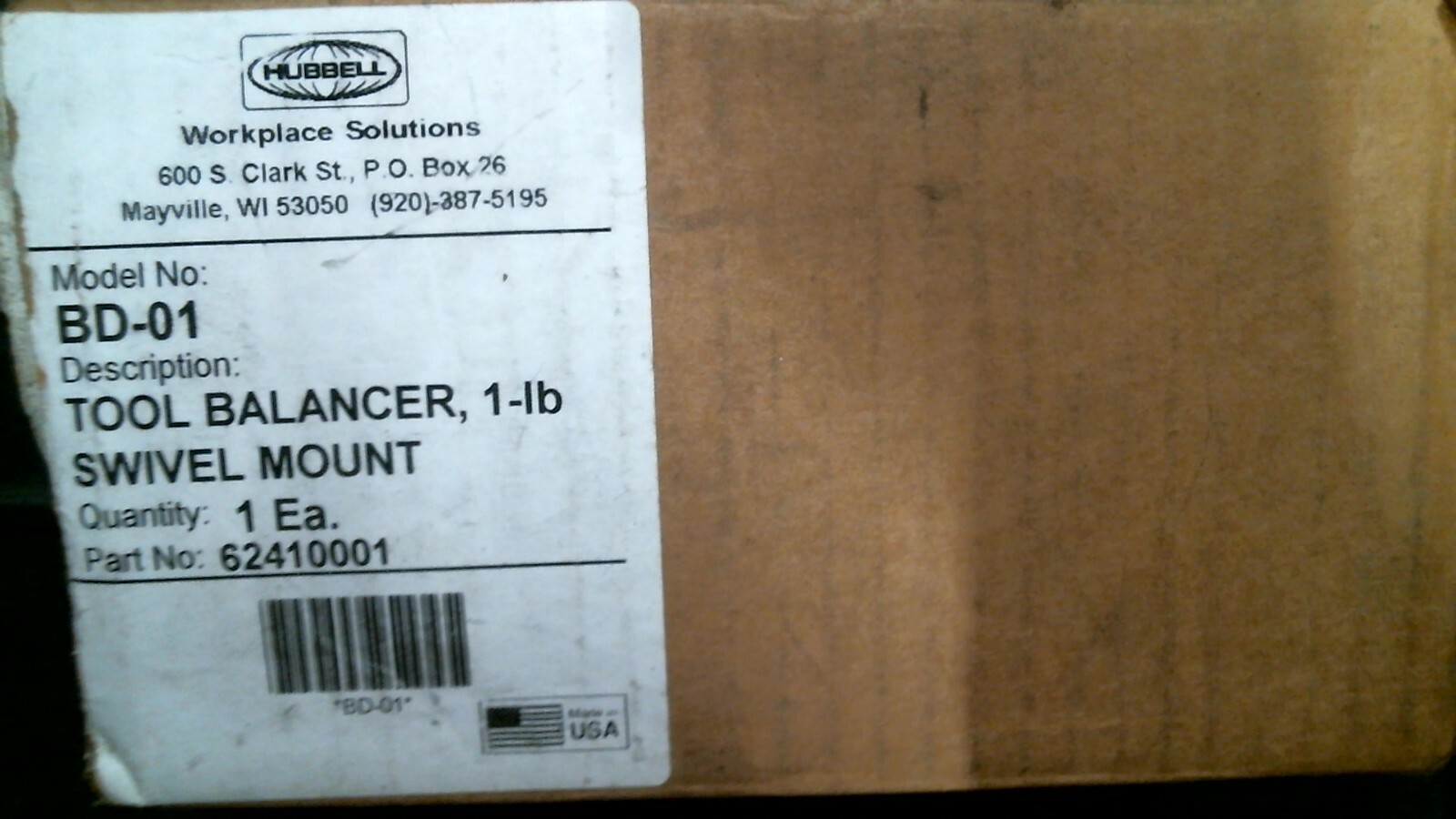 HUBBELL BD-01 TOOL BALANCER 1 LB SWIVEL MOUNT 62410001 -FREE SHIPPING