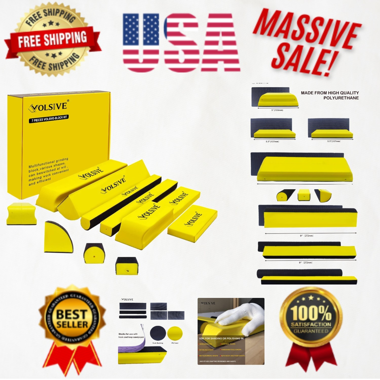 Versatile 7pcs Sanding Pads – Durable Polyurethane Foam for Detailed Finishing