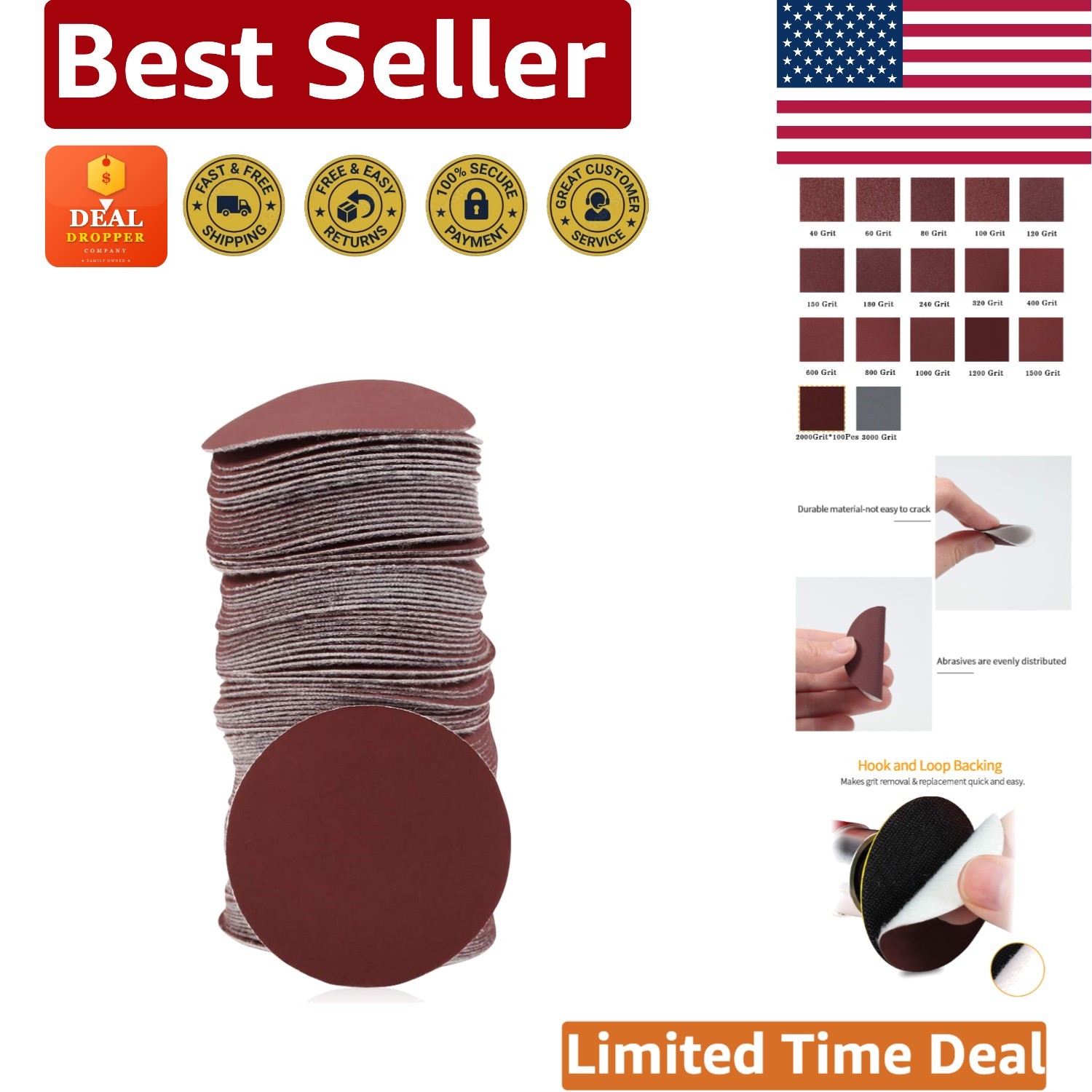 Aluminum Oxide Sanding Discs, 100pcs 2000 Grit, Ideal for Wood, Plastic & Metal