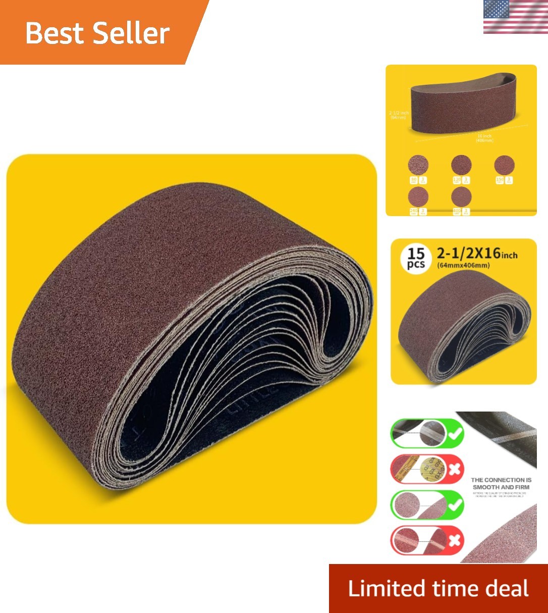 15-Piece Air-Powered 2-Inch Sanding Belts – Ideal for Wood & Metal Finishing