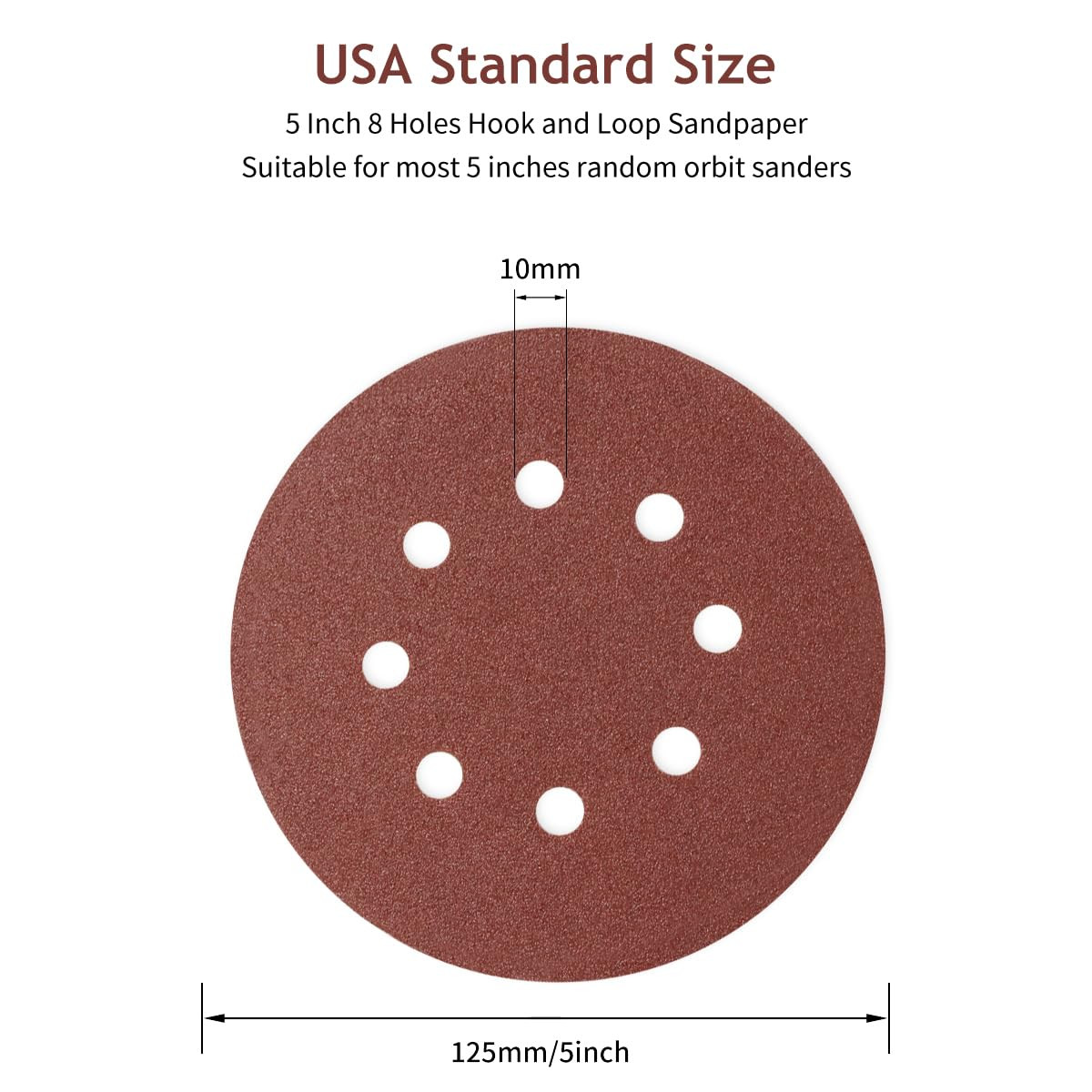 5 Inch 8 Hole Sanding Discs Hook and Loop, 50 PCS 80 Grit round Sand Paper