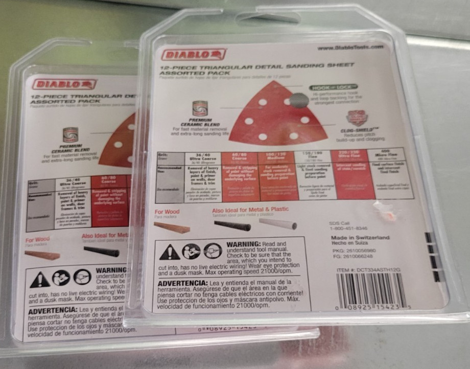 2 pk of 12 Diablo 3-3/4″ Variety 80G 120G 220G Triangular Detail Sanding Sheets