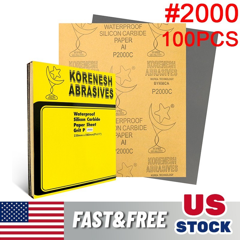 100Pcs Sandpaper Sanding Sheet 2000 Grit Wet & Dry For Wood Car Metal Factory