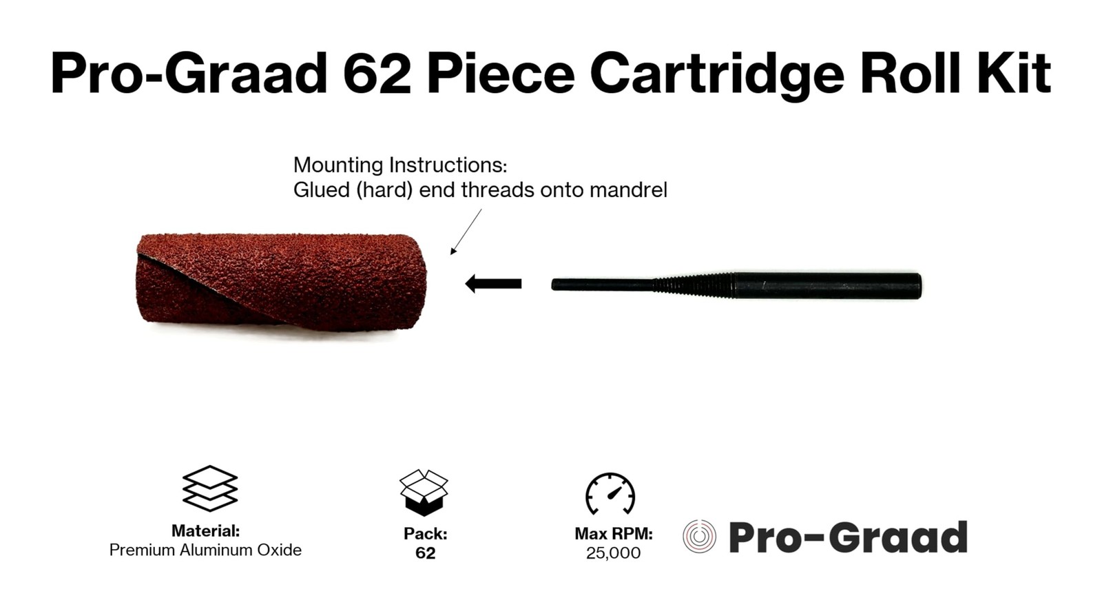 Pro-Graad 62 Piece Abrasive Sanding Cartridge Spiral Roll Sander Kit, Cone &…