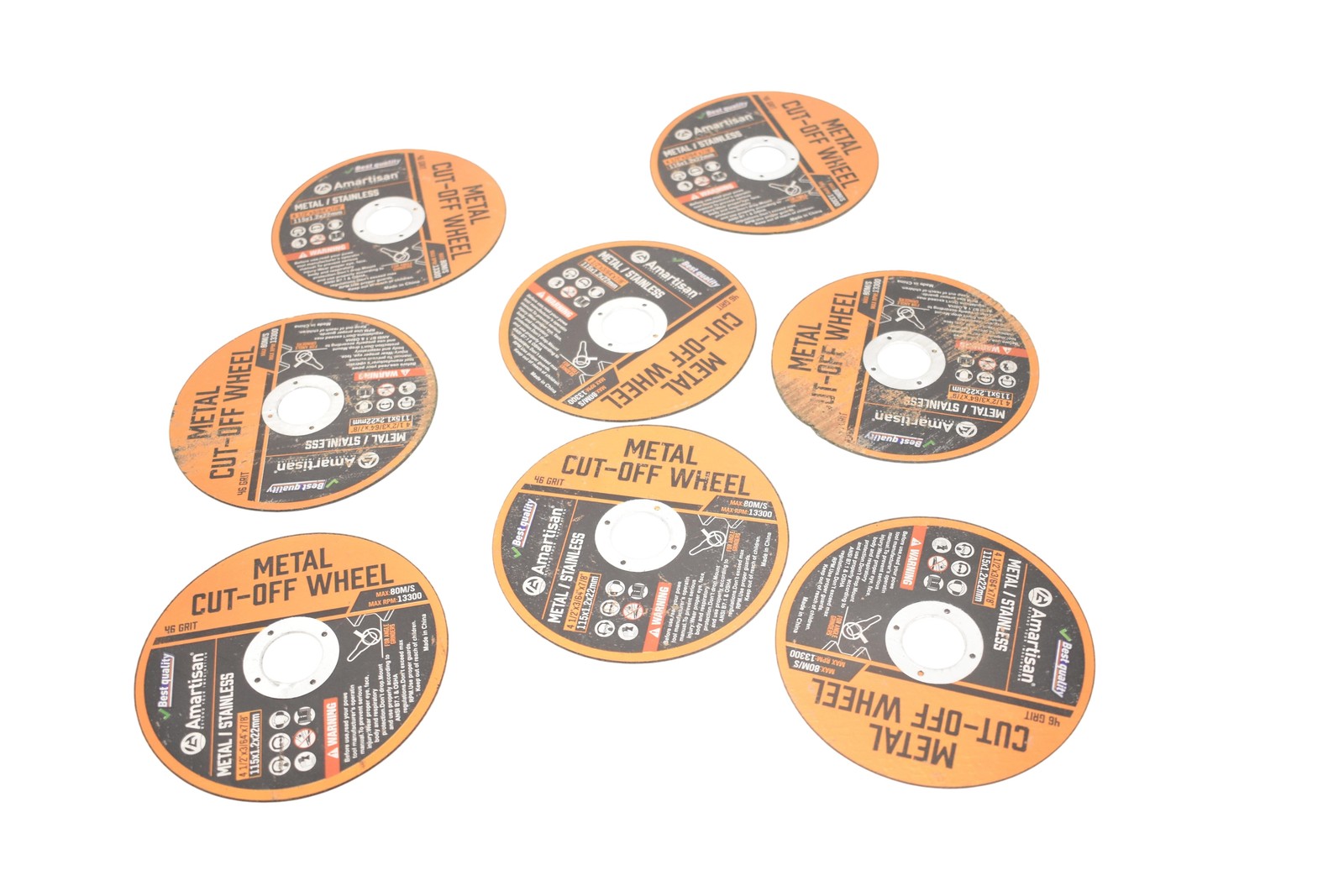 Amartisan 46 Grit Metal Stainless Cut-Off Wheels 4-1/2 X 3/64 X 7/8 Lot 8 Orange