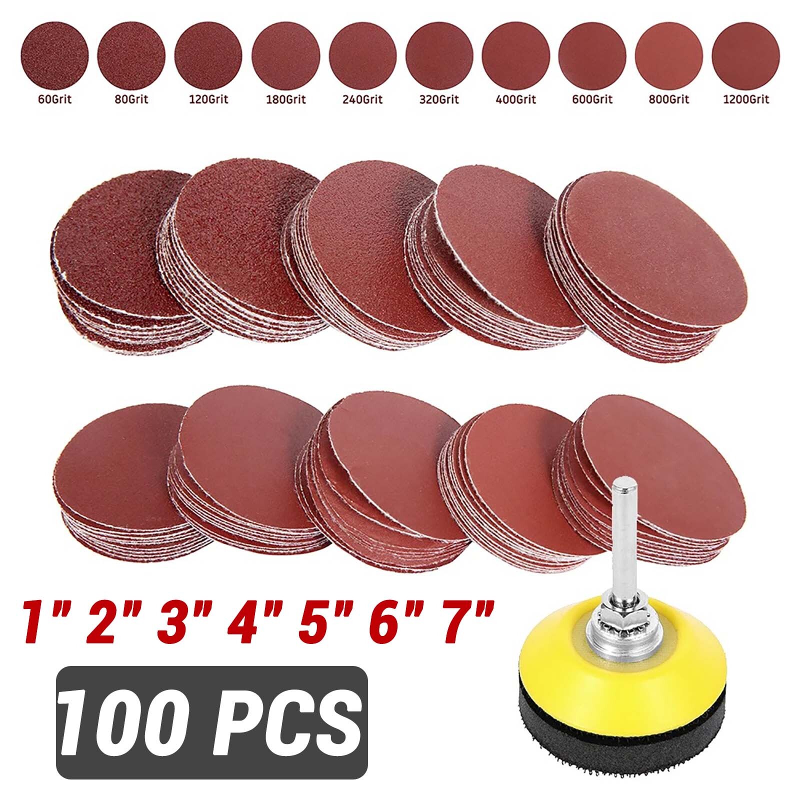 100PCS 1″-7″ Hook Loop Sanding Discs 60-2000 Grit Orbital DA Sander Paper Pads