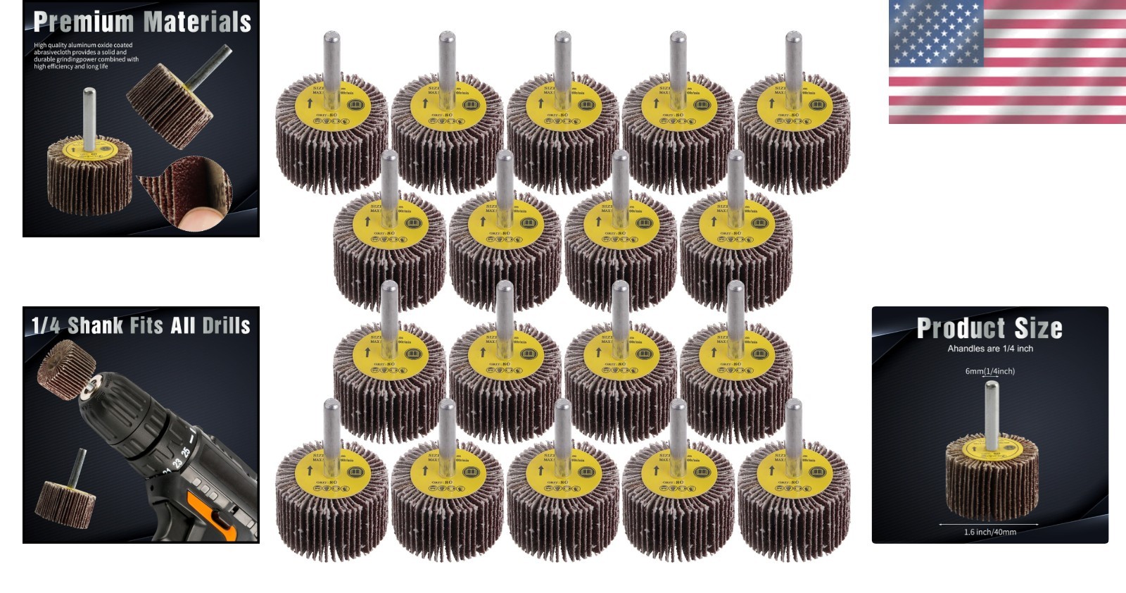 80-Grit Flap Wheels – 1.6 Inch, 1/4 Inch Shank, Ideal for Metalworking