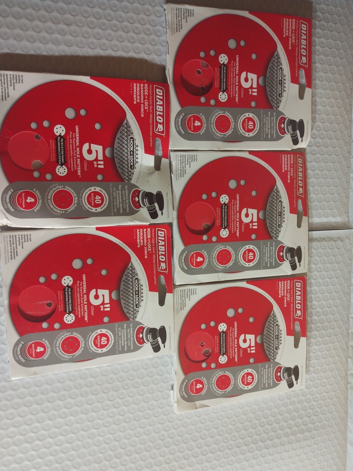 5 Pks Diablo 5in Ceramic Blend Hook and Lock Sanding Disc 40 Grit Extra Coarse 4