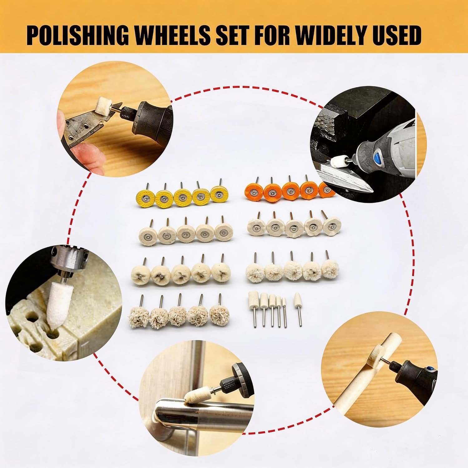 45Pcs 1-Inch 25Mm Polishing Wheel Set with 1/8-Inch Handle,9 Different Polishing