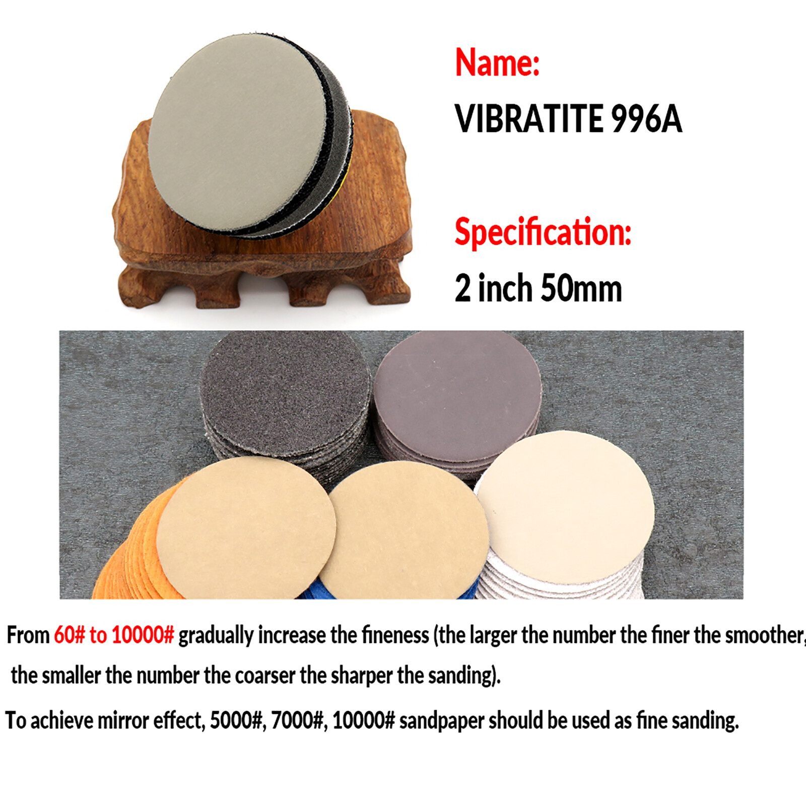50mm Wet and Dry Sanding Discs 2 inch Sandpaper Hook and Loop Pads Grit 60-10000
