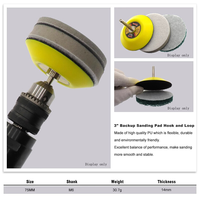 3” 75mm Hook&Loop Backing Pad Sanding Polishing Discs w/ 3/6mm Drill Attachment