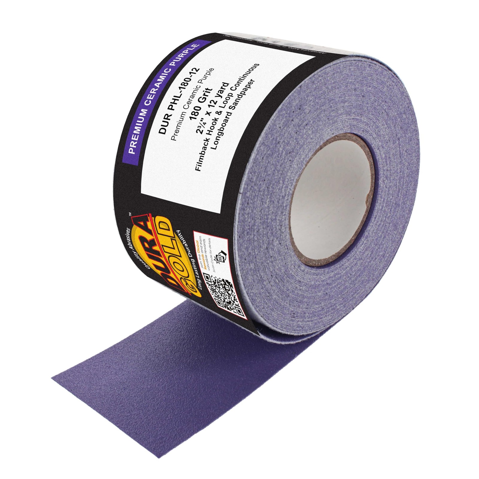 Premium 180 Grit Purple Film Ceramic Longboard Sandpaper, 2-3/4″ Wide Continu…