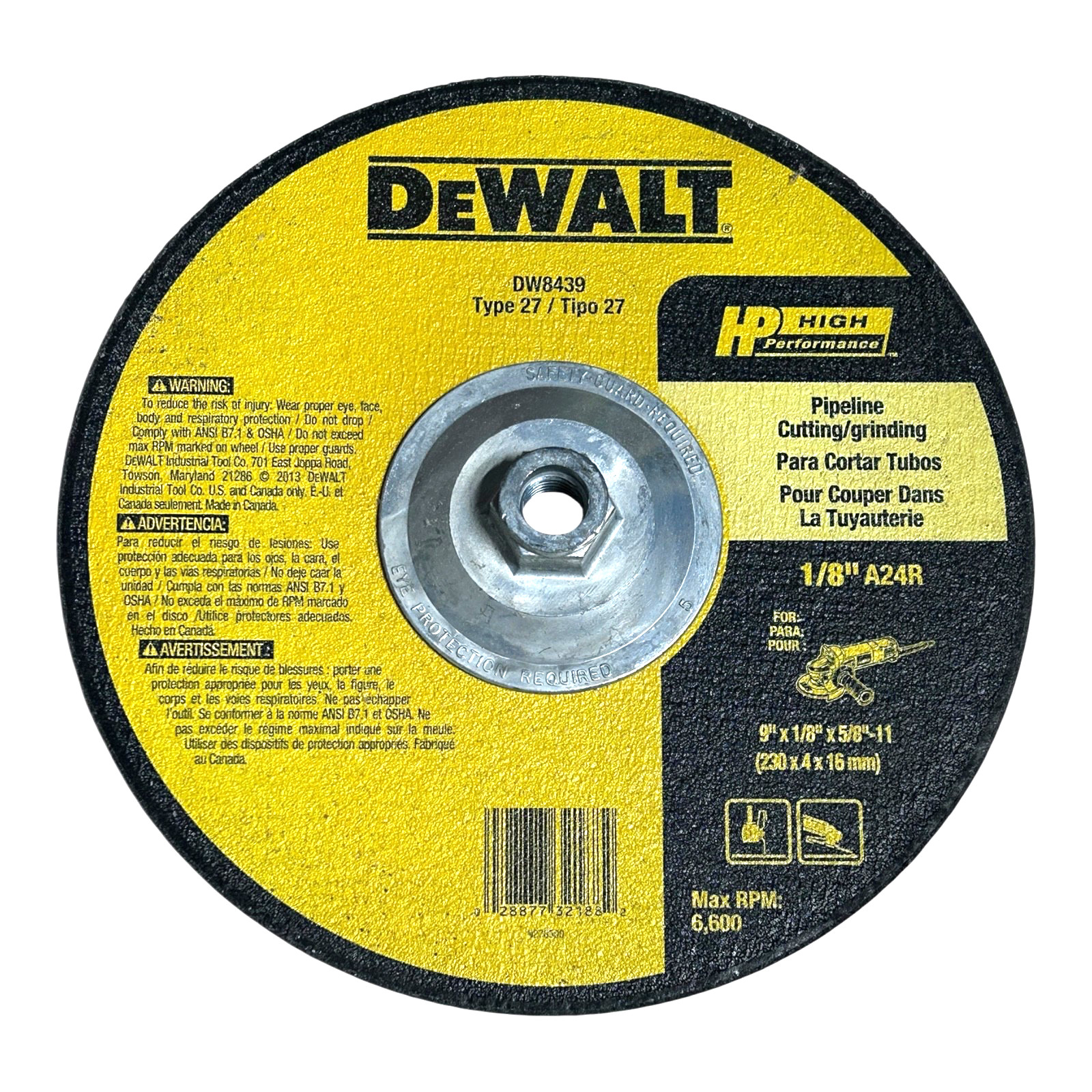 (10) Pack DeWalt HP INDUSTRIAL Type 27 DW8439 9″ X 1/8″ Cutting Grinding Wheel