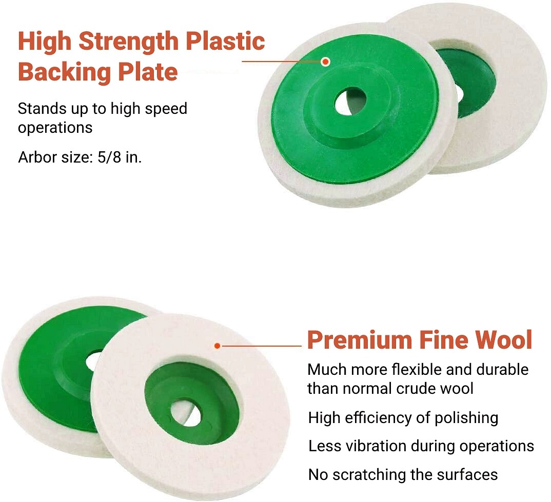 SATC 20PCS 4“(100mm) Fine Wool Polishing/Finishing Wheel for Grinder Buffing Pad