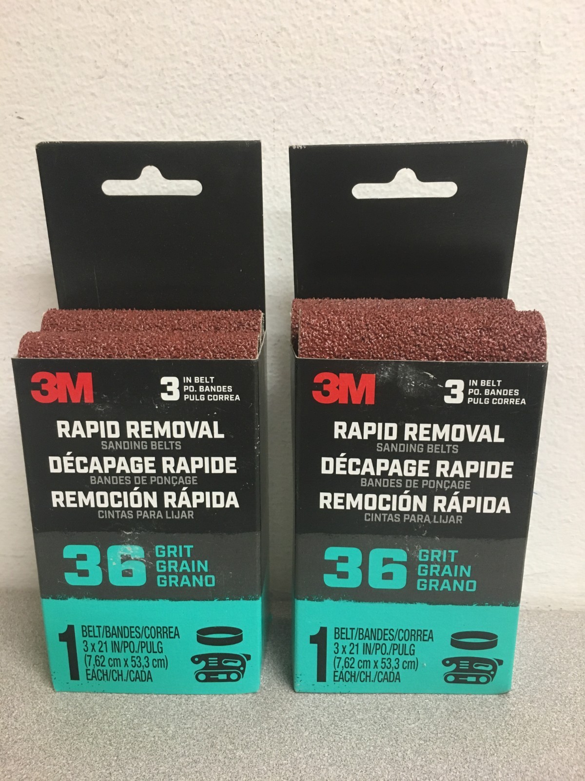 3M Rapid Removal 21″ L X 3″ W Aluminum Oxide Sanding Belt 36 Grit Coarse 2PK