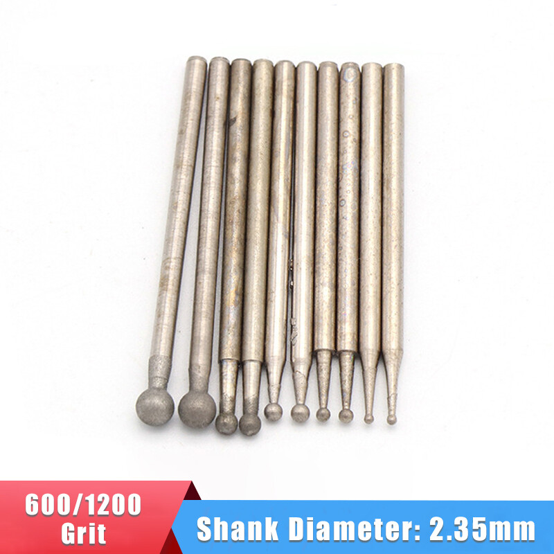 2.35mm Shank Ball-shaped Grinding Heads Burr Drill Bits Polishing 600/1200 Grit