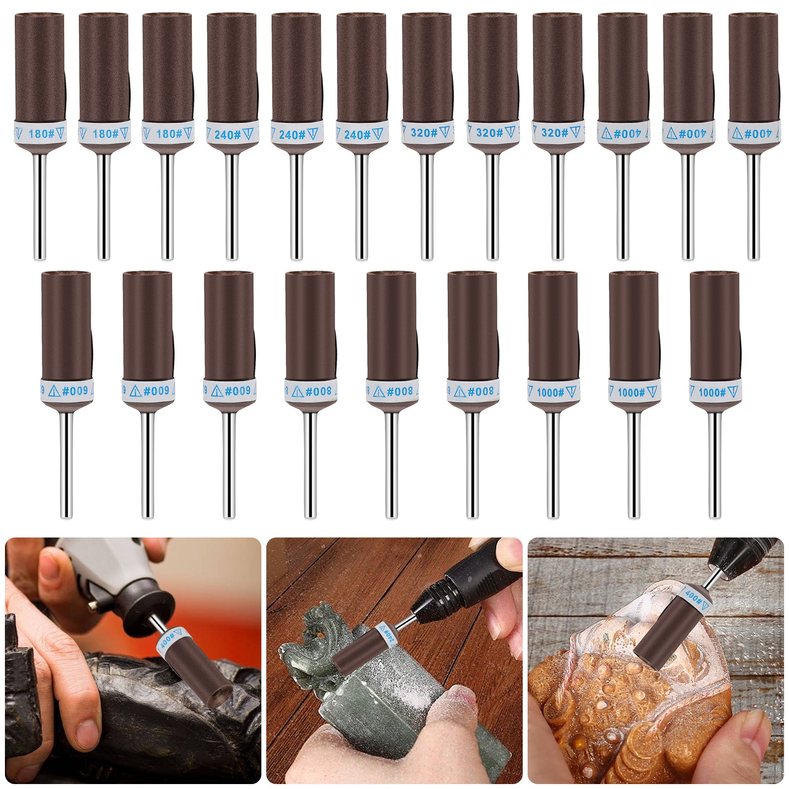 21x Sanding Drums 1/8″ Shank 180-1000 Grit Sanding Band Rotary Tool w/ Mandrel