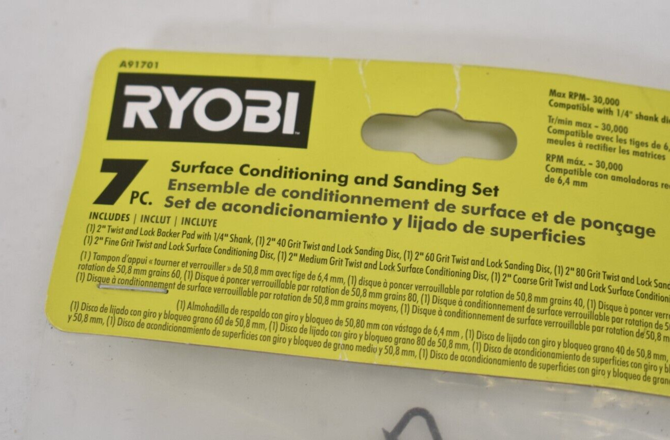 Ryobi 7 Piece Surface Conditioning & Sanding Set A91701 30000 RPM 1/4″ Shank