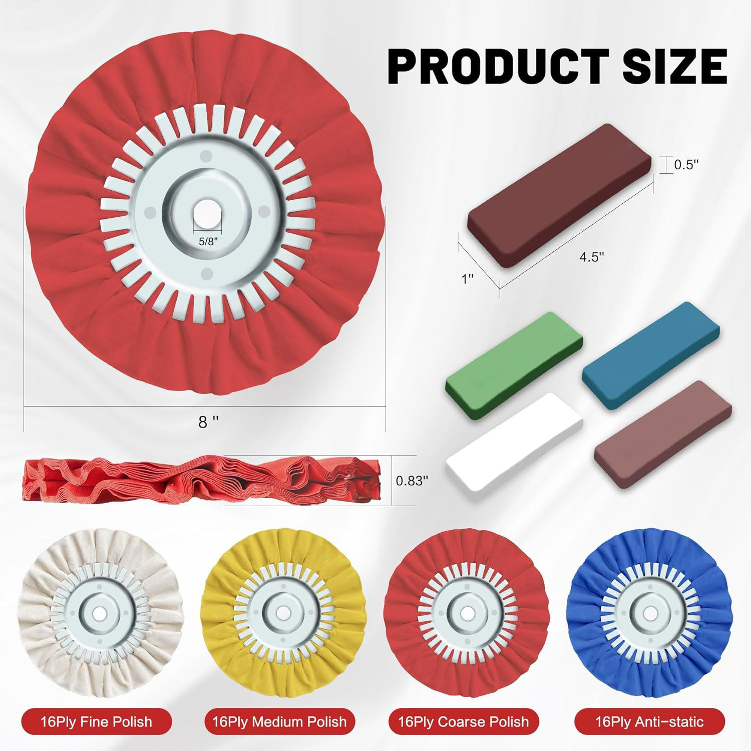 8 Inch Buffing Wheel Kit for Angle Grinder, 9PCS Airway Polishing Wheel Set
