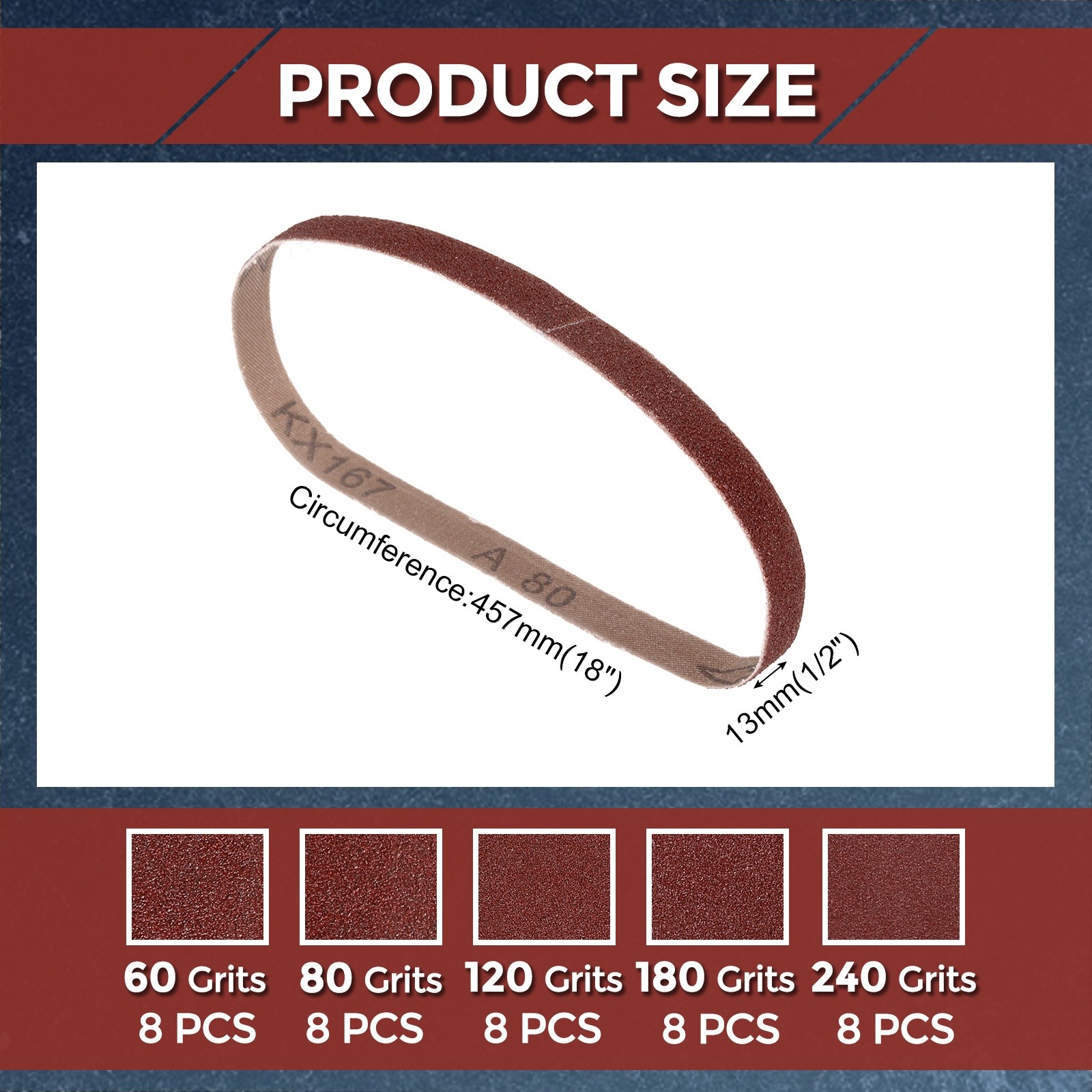 40 Pcs Sanding Belts 1/2 x 18 Inch 60/80/120/180/240 Grit Aluminum Oxide