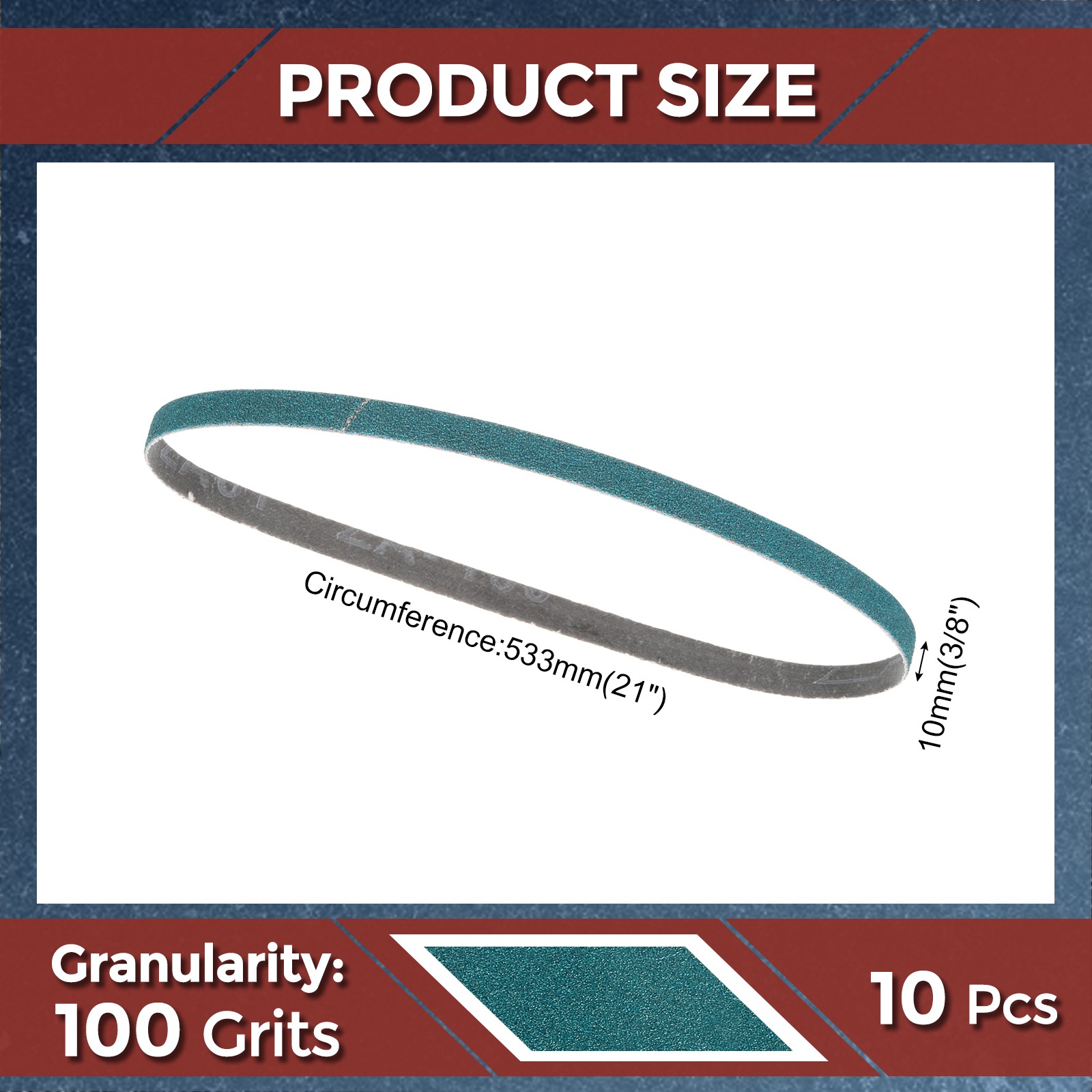 10Pack Sanding Belt, 3/8 x 21 Inch 100 Grit Zirconia Abrasive Belt