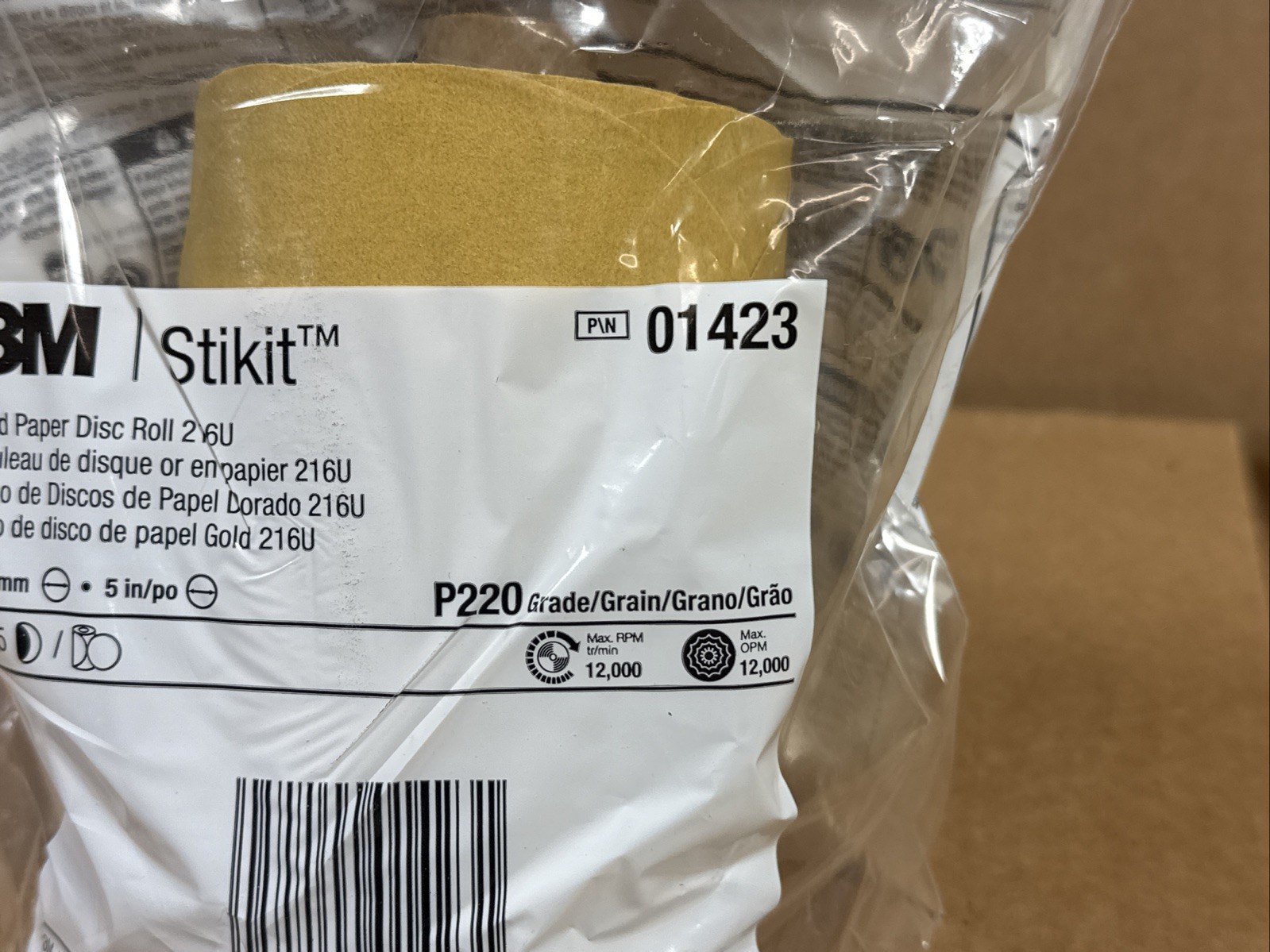 NEW 3M P220 Stikit Gold Paper Sanding Disc Sand Paper 01423 216U 5″ Disc QTY 175