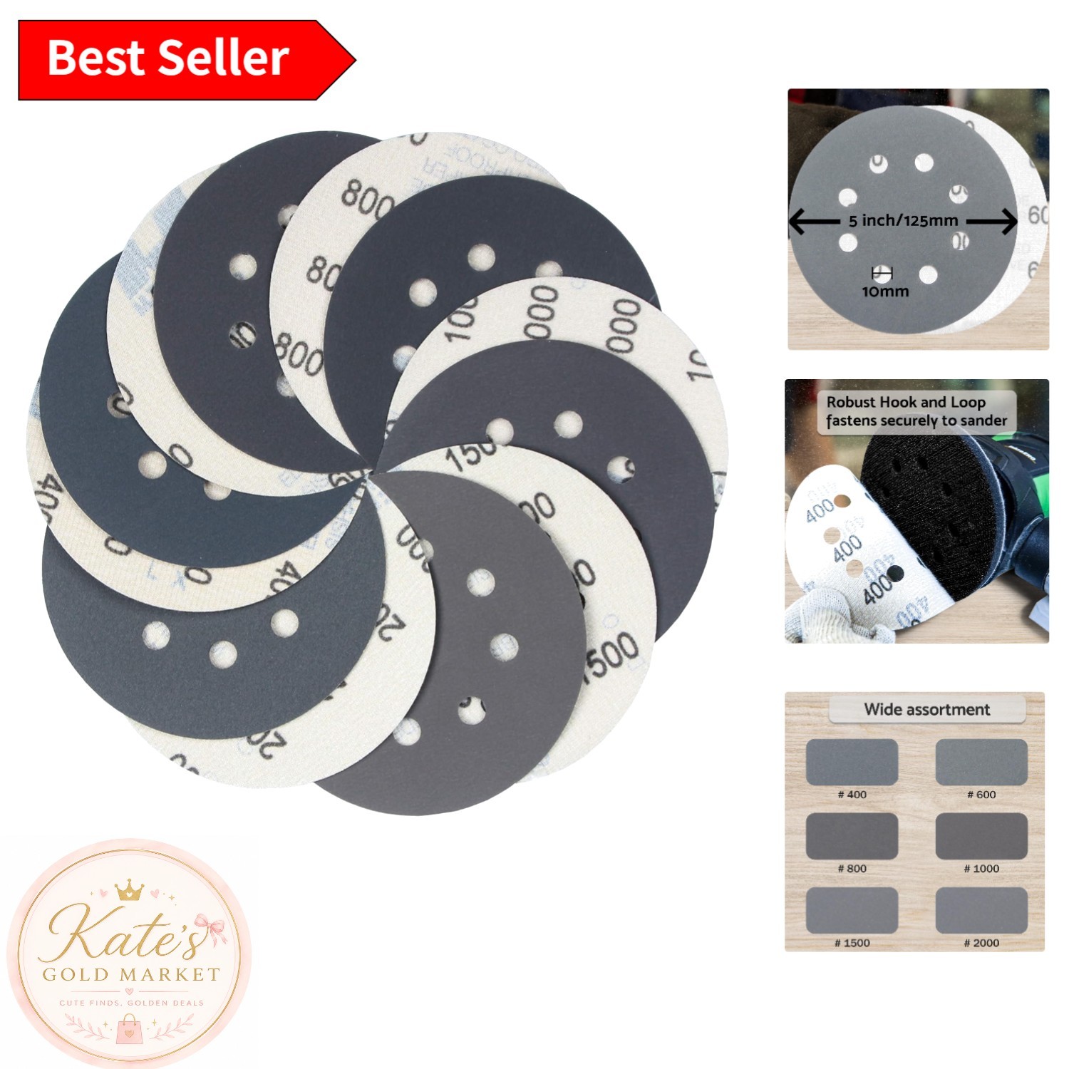60-Piece Wet Dry Sanding Discs Set – Assorted Grits (400-2000) with Tack Cloth