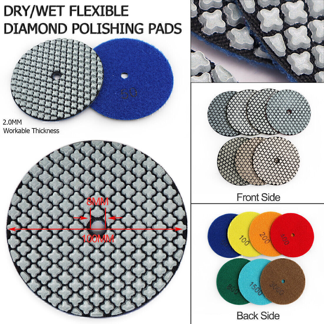 7pcs/set Dia 4inch/100mm Diamond Wet or Dry Polishing Pads for Granite Marble