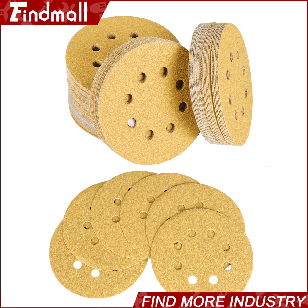 Findmall 100 Pieces 100 Grit 5″ 8-Hole Hook-And-Loop Sanding Disc Sander Paper
