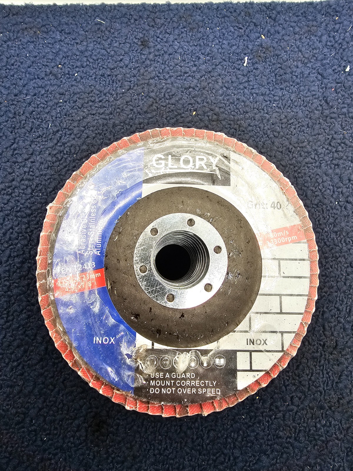 (QTY 10) GLORY EN12413: 4.5″ x 7/8″ Grit 40 Stainless Steel INOX Sanding Disc