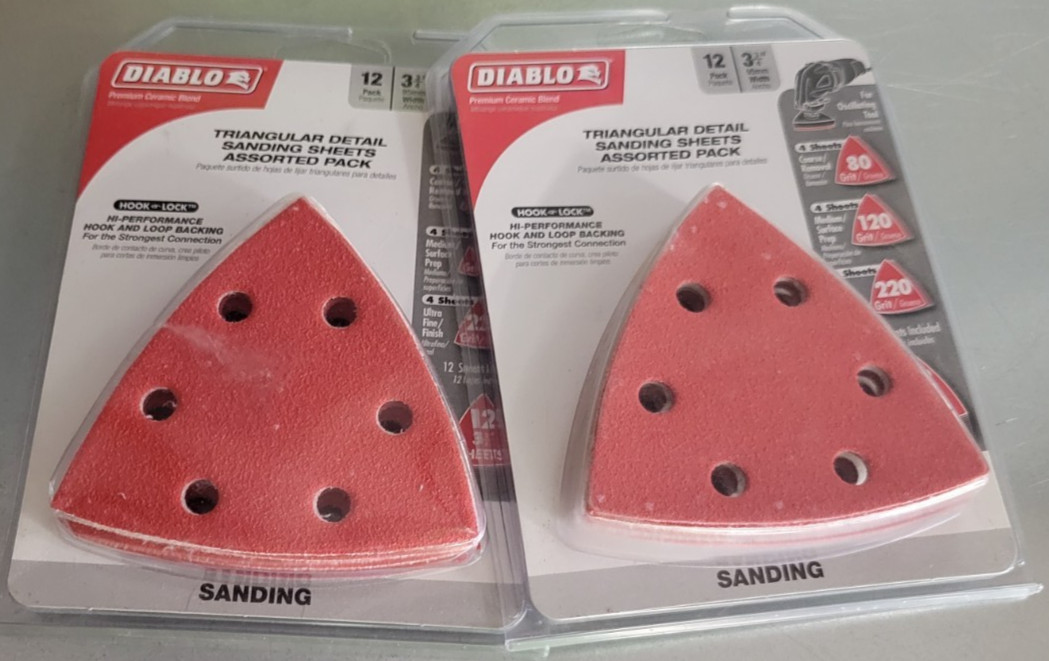 2 pk of 12 Diablo 3-3/4″ Variety 80G 120G 220G Triangular Detail Sanding Sheets