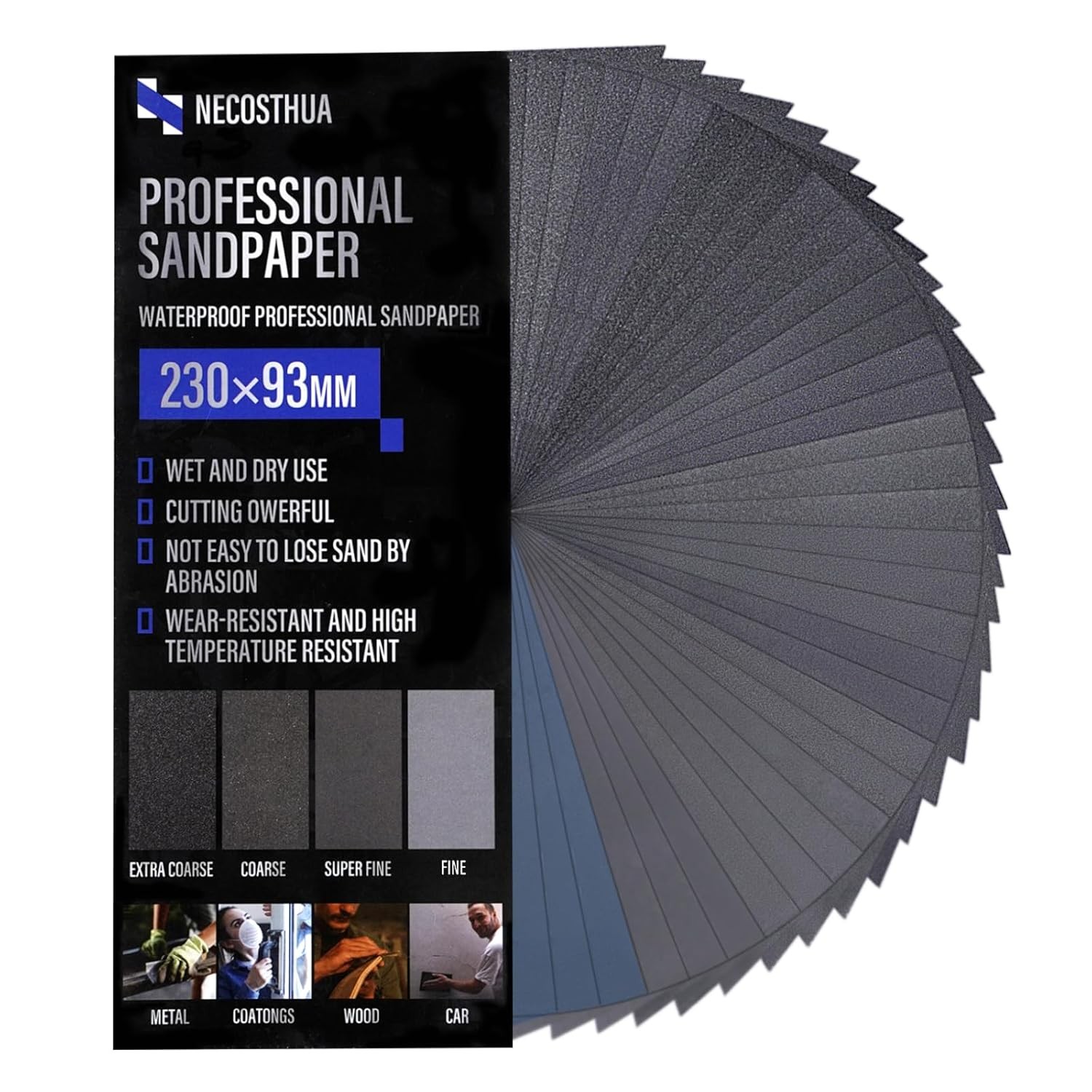 Sandpaper Assortment 42pcs 120-3000 Grit Wet Dry 9×3.6in
