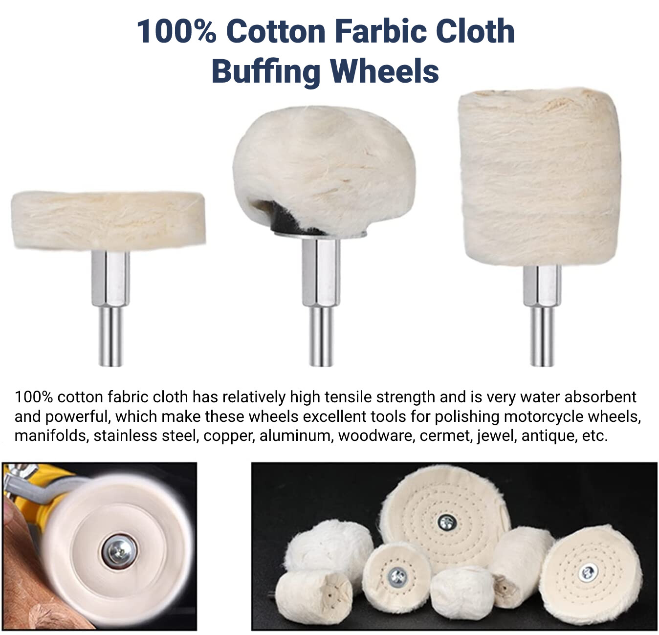 14PC Cotton Buffing Wheel Kit for Drill Rotary Tool Aluminum Metal Polishing Pad