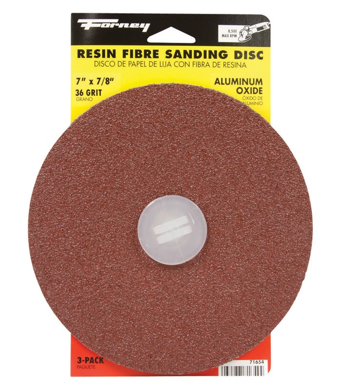 Forney 71654 Aluminum Oxide 8500 rpm 36-Grit Resin Bond Sanding Disc 7 Dia. in.