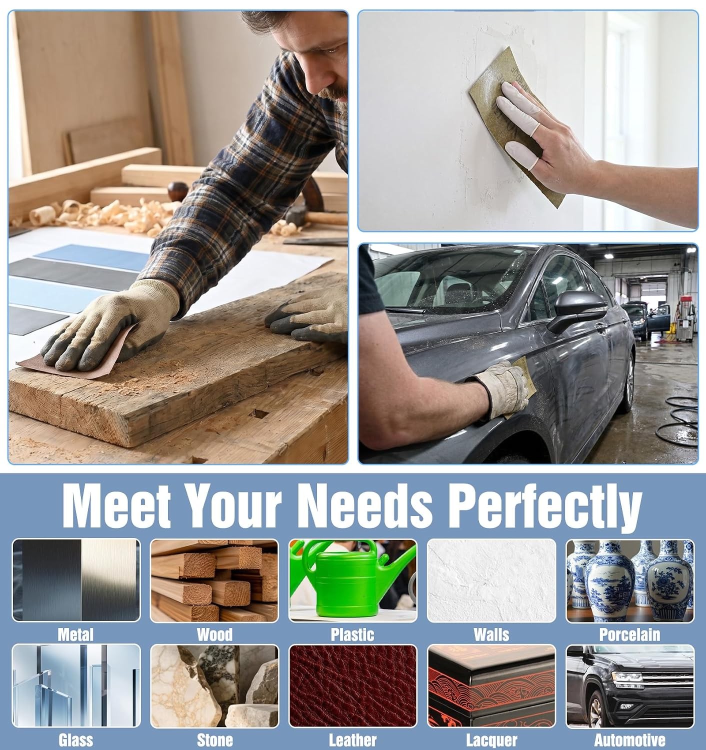 Wet Sand Paper High Grit for Metal 22 PCS Sanding Grit 3 Finger Coarse to