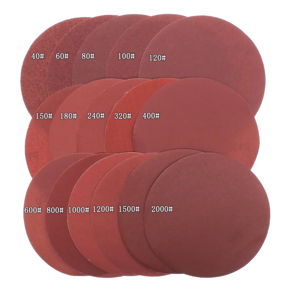 125mm/5″ Dry Sanding Disc Pads Hook & Loop Orbital Red Sandpaper 40#-2000# Grit