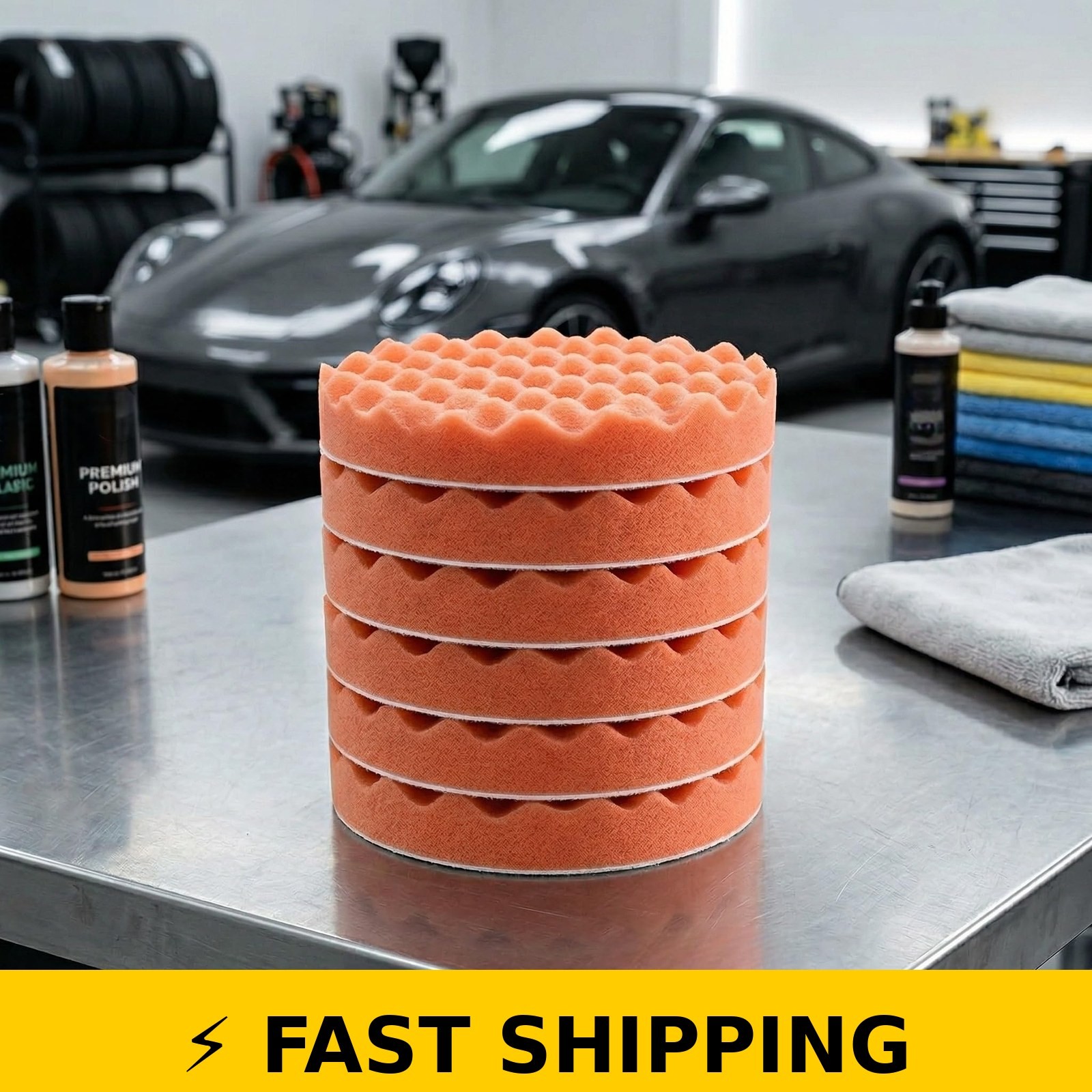 Fasmov 8 Pack 6″ Orange Microfiber Buffing Polishing Pads