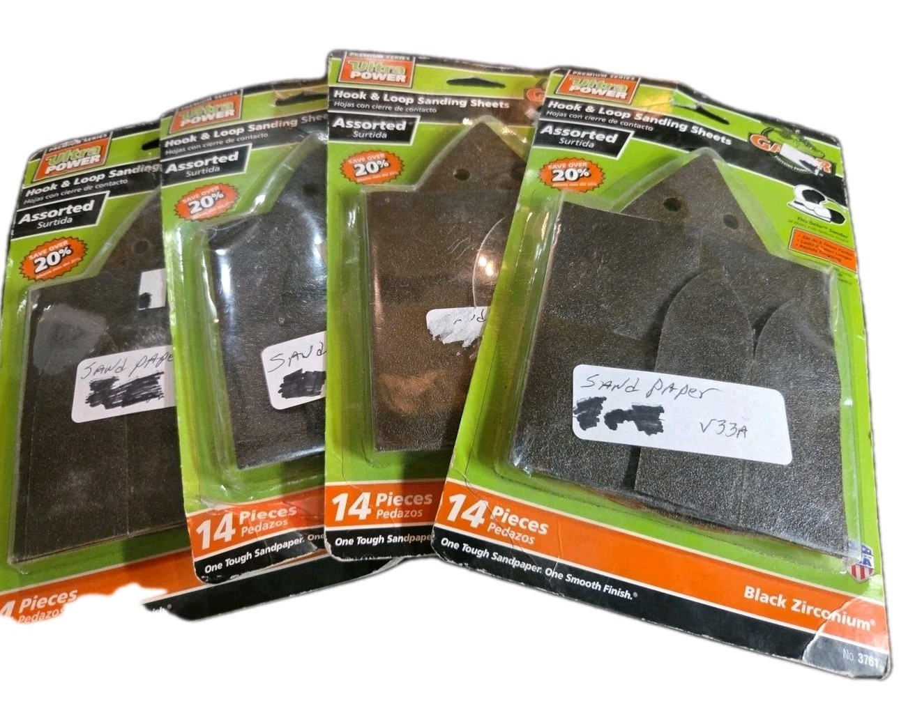 4x Gator Ultra Power Hook Loop Sanding Sheets 14 Pc Asst 3761 Fits Octo Sander