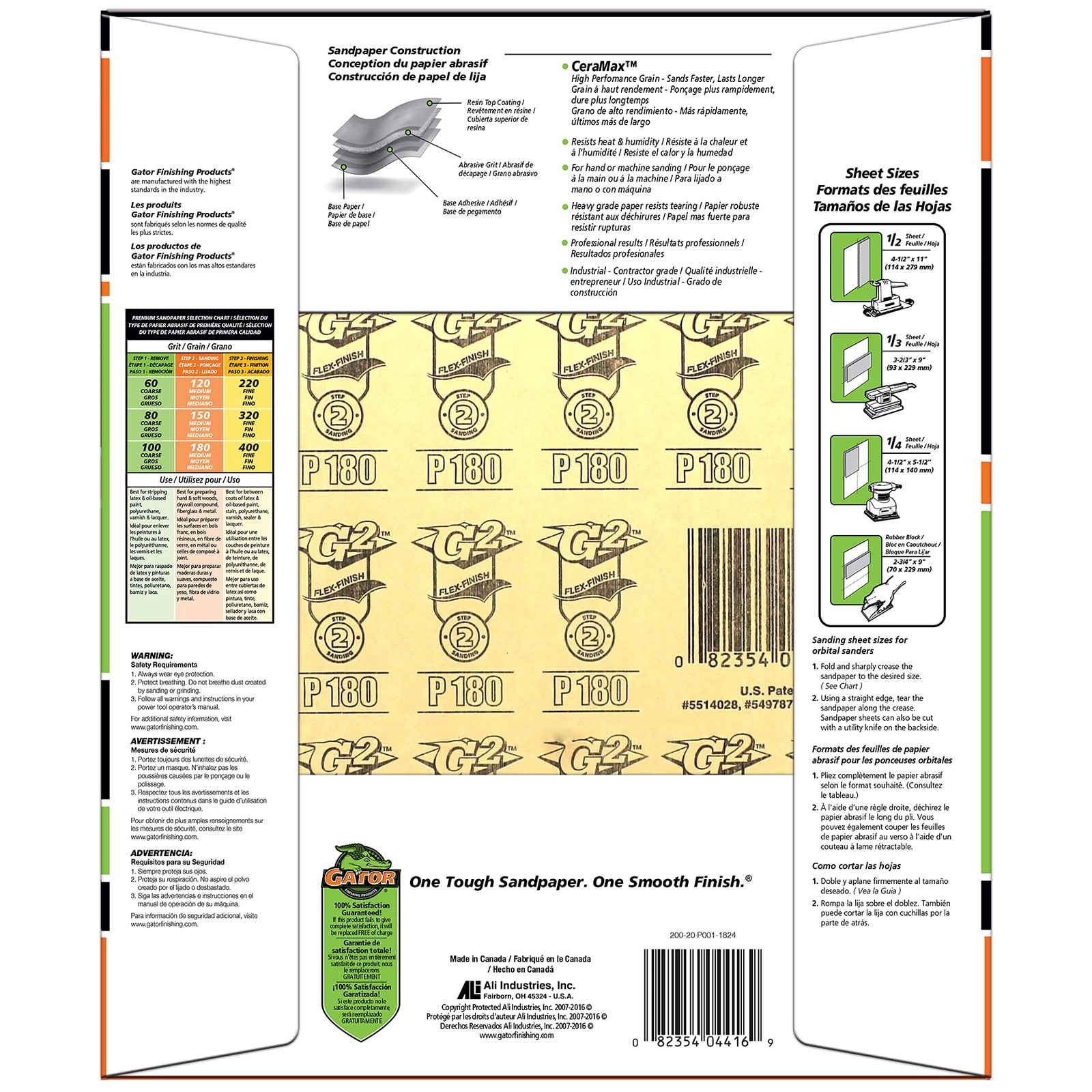Gator CeraMax 9″ x 11″ Ceramic Sanding Sheets, 180 Grit, 25 180 Orange