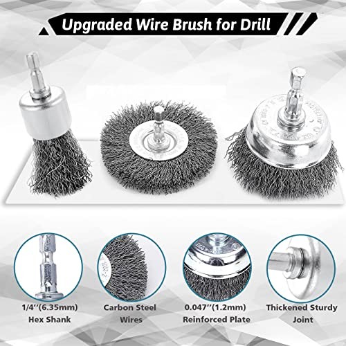 Wire Brush for Drill Set Pcs, Abrasive Wire Wheel for 21 mixed, 1/4″ hex shank