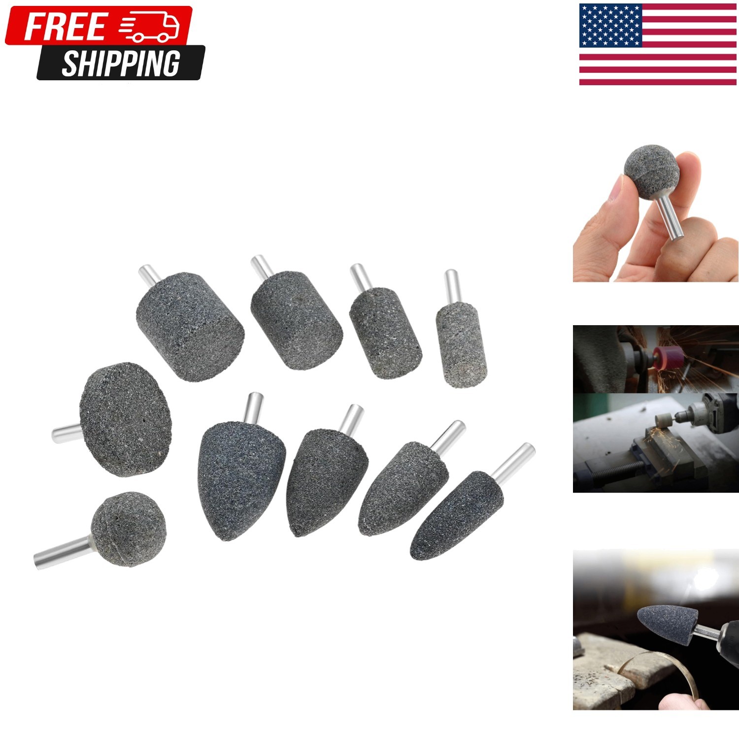 10 Pack Various Shapes Abrasive Grinding Stone Mounted Grinding Bits 1/4″ Shank