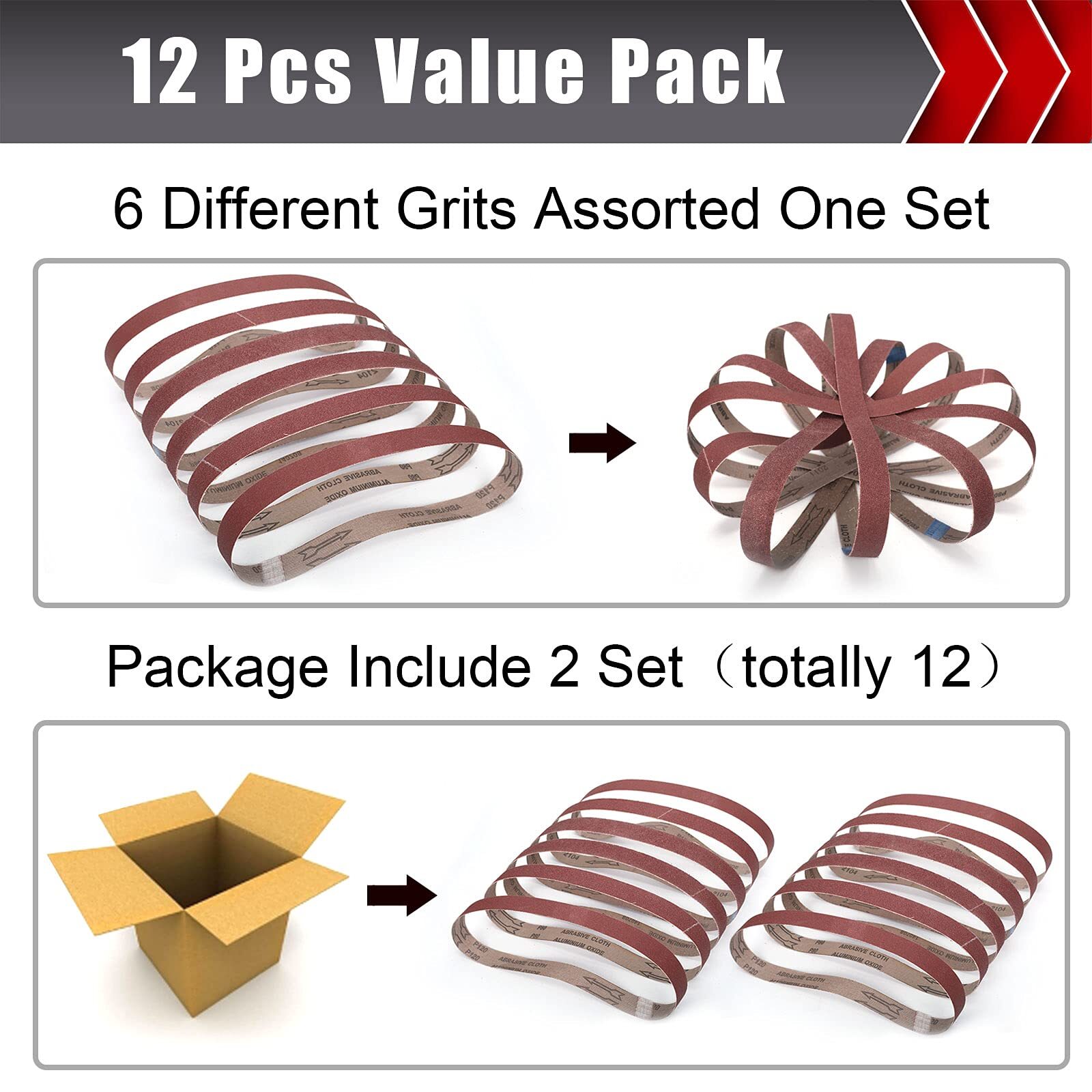 12 Pcs 1×30 Inch Sanding Belt Aluminum Oxide Sanding Belt for Woodworking Metal
